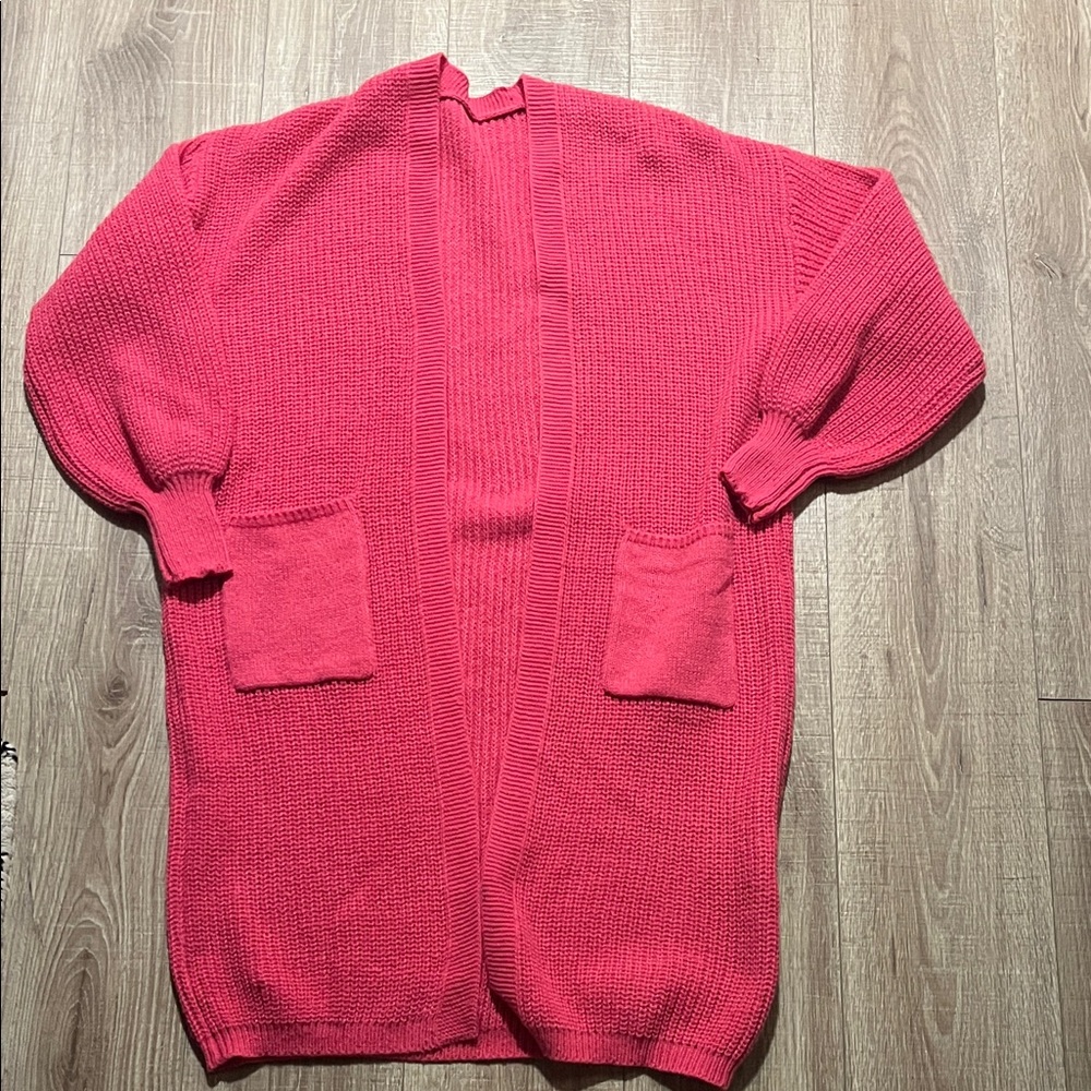 SHEIN Cozy Bright Pink Open-Front Long Sweater Cardigan Size XL